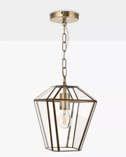 John Lewis Pendant Ceiling Light Timeless Lantern Brass Glass RRP £90 - DAMAGED