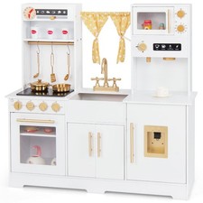 Kids Wooden Play Kitchen Set Pretend Toy Kitchen with Light & Sounds