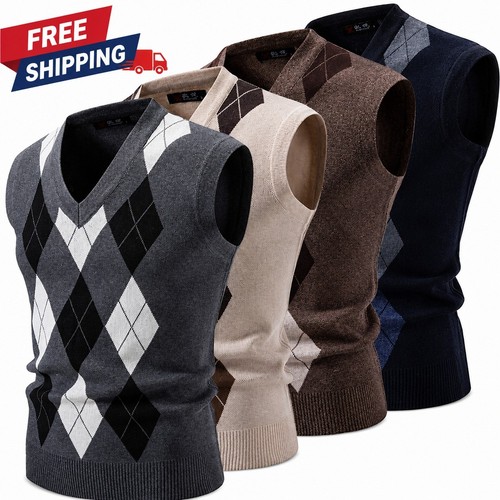 Mens plain neck sleeveless - v,