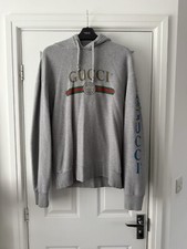 Gucci Grey Logo Hoodie Dragon Embroidery Oversized Made In Italy