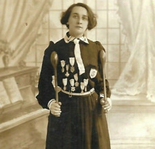 Real Photo Postcard Woman Indian Clubs Medals Patches Winner 1910s-1920s