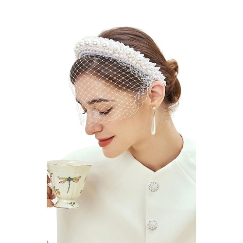Women flapper mesh pearl veil - pearl,