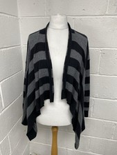 Gharani Strok Grey Striped Open Front Long Sleeved Waterfall Cardigan Size M PWM