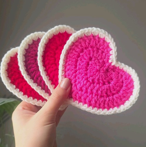 Handmade crochet heart coaster - handmade,