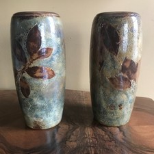 Lovey pair of vintage Royal Doulton pottery Autumn Leaves vases 25cms VGC