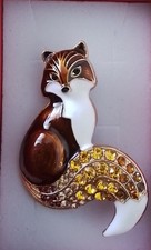 Beauiful Brown Fox  Brooch Coloured Rhinestones In Gift Box