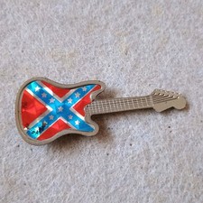 Vintage Guitar Pin Badge Rebel Confederate States Bass Shape USA