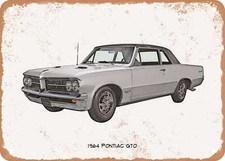 Classic Car Art - 1964 Pontiac GTO Pencil Sketch - Rusty Look Metal Sign