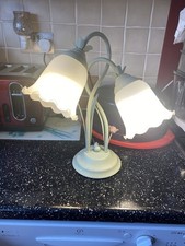 TABLE DESK LAMP  2 LIGHTS COVERED METAL GREEN MATTE FINISH GLASS FLUTED SHADES