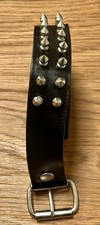 Black Real Leather Two Row Spike Stud 1.4 inch wide Belt, Punk Goth, Size Medium