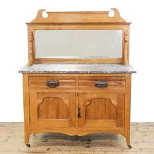 Antique Edwardian Walnut Marble Top Washstand (M-6395)