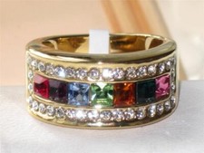 Ladies gold band ring multi colour cz 18kt steel 10mm princess cut eternity 402