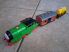 Thomas Trackmaster Percy train with Mail & Fuel Trucks. OLD STYLE TOMY. RARE