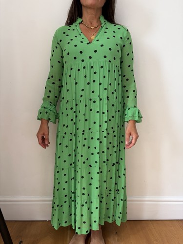 Ganni green polka dot maxi