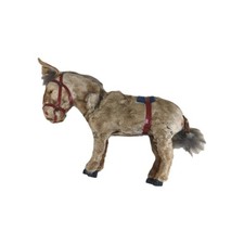 Vintage Clockwork Wind Up Donkey Mechanical Fur Toy No Key IMPERFECT 6.5" Triang