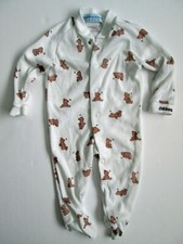 Vintage Oshkosh Baby B’gosh Small 0-3 Mos Footie Pajamas White Teddy Bear Snaps