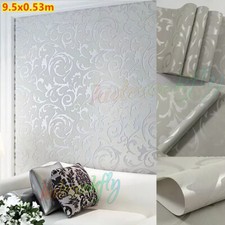 3D Glitter Silver Grey Damask