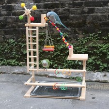 Wooden Bird Playstand Large Bird Playground Parrot Playpen with Ladder Swings