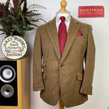 Huntsman & Sons Savile Row 38S Windowpane Wool Cashmere Tweed Sport Coat Jacket