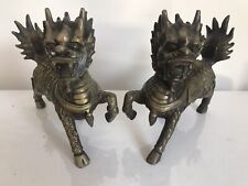 A Chinese Brass pair of Kylin Beasts Statues  - A/F