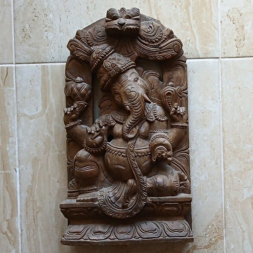 Hand carved wooden ganesha - wooden,