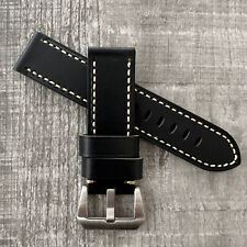 24mm Black Leather Watch Strap