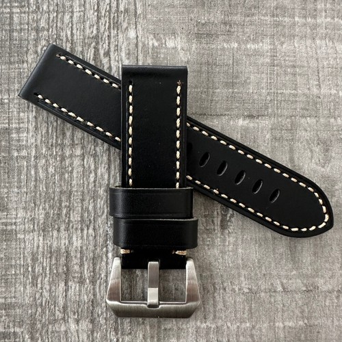 24mm black leather - black, watch