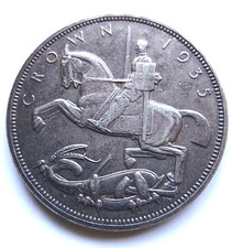 1935 George V Silver Crown coin. Rocking horse Jubilee Crown. Very good grade