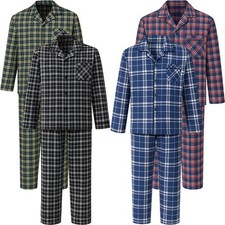 Mens PJ's Pyjama Set Pyjamas Checked Lounge Trouser Traditional Nightwear Shirt