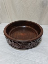 Oak fruit Bowl Turned and Carved with intricate carvings  26. 5cm x7. cm