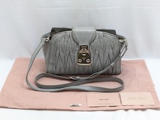 MIU MIU Confidential Matelasse Leather NUBE Gray Shoulder Bag 5BH131 Authentic
