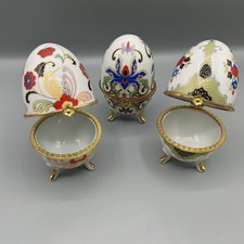 3 x Russian Style Ceramic Egg Trinket Box’s  Hinged & Footed (B)