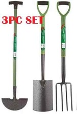 3pc Fork + Digging Spade + EDGING BORDER Carbon Steel Garden Lawn Soil Durable