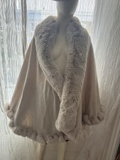 Cream Faux Fur Trimmed Cape One Size Fits All Excellent Condition