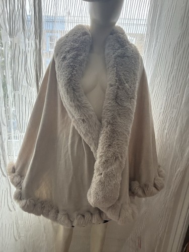 Cream faux fur trimmed - cream, cape