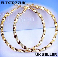 NEW LARGE STUNNING GOLD PLATED HOOP EARRINGS WHITE BIG CIRCLE CREOLE CHIC HOOPS