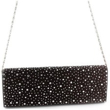 Satin Clutch Bag Jewelled Brown HB70312 Diamante Handbag Evening Party Wedding