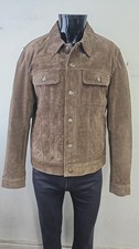 Men's TRUCKER Suede Leather Jacket Brown REAL LEATHER CLASSIC STYLE P-921
