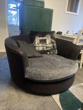 Swivel Cuddle Chair Rotating Love Seat Black And Grey Suede