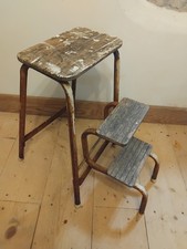 Vintage Retro Old School Stool Fold Up Kitchen Step Ladder Stand