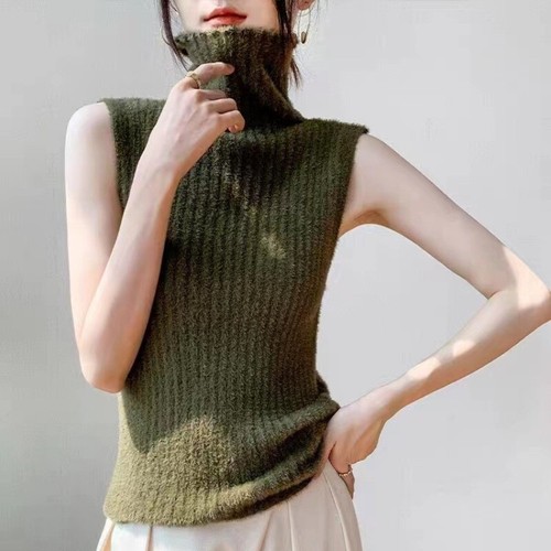 Lady knitted thermal vest - vest, faux