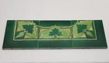 Set of 3 Antique Fireplace Tiles Green Floral Majolica Alfred Meakin C1900