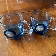 2 Wedgwood Blue Crystal Glass tankards with applied blue Jasperware  cameo.