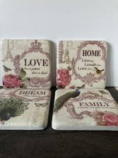 Vintage Style Resin set of 4 Coasters Family, Dream, Home & Love