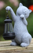 Garden Ornament Cat Solar Light Ornament Decor  Home Lantern Stone Effect