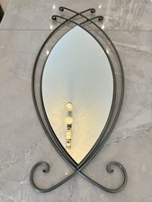 Grey Wrought Iron Wall Mirror – Teardrop/Eye Shape – 94cm x 40cm – Vintage Look