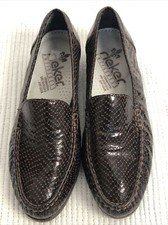 Ladies Rieker Size 4.5 Anti stress Brown Mock Snake Skin Slip On Low Heel Shoes