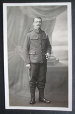 WW1 RPPC UNKNOWN BRITISH SOLDIER IN UNIFORM PUTTEES BOOTS FIRST WORLD WAR