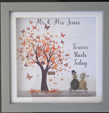 Personalised framed wedding Butterfly Tree pebble art gift keepsake/ Mr Mrs