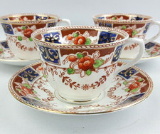 Doric China - 3x Bone China Tea Cups & Saucers - Hand Coloured Imari Vintage